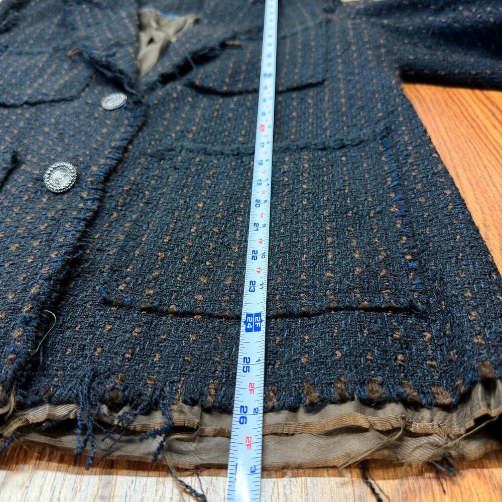 Distressed Tweed Blazer Charcoal Dark Academia Matin Kim Style OS Korean Style - Picture 6 of 8